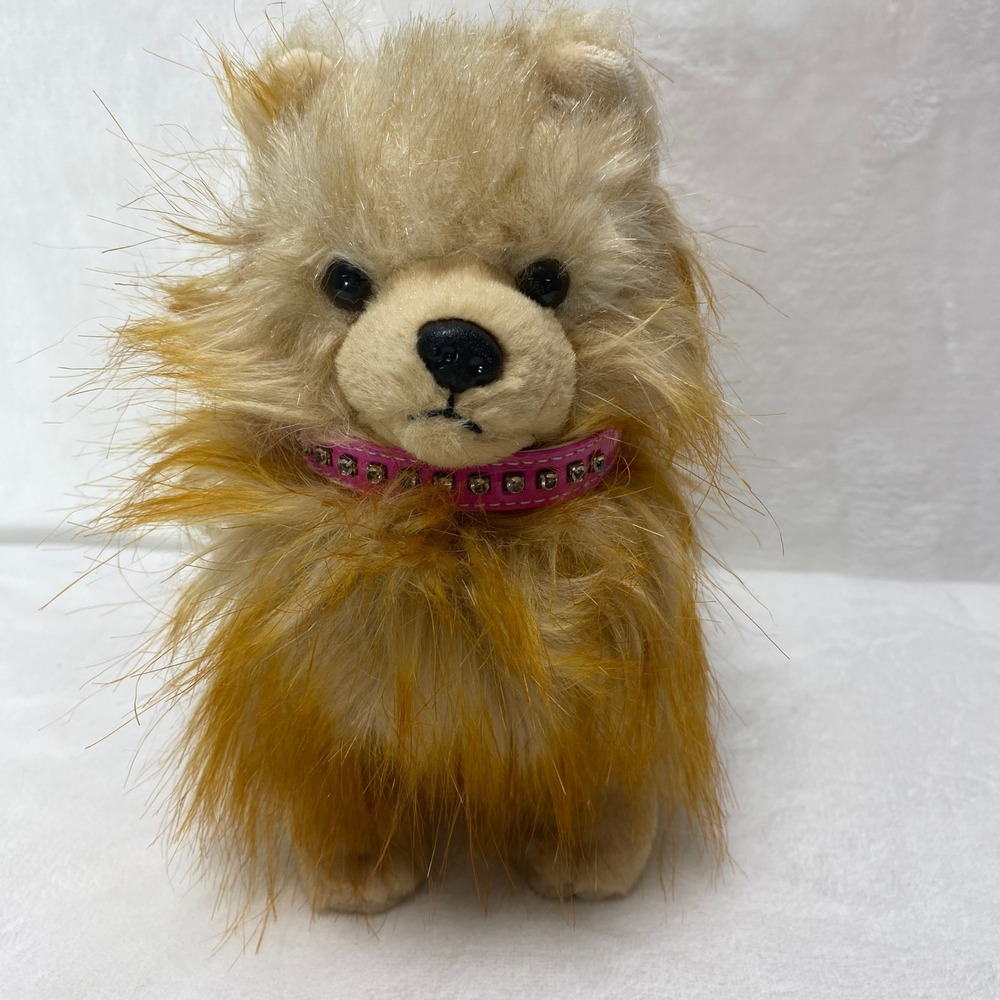 Hallmark Fluffy‎ Golden Orange Pomeranian Dog Plush Toy Pink Collar Cute
